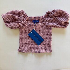 Maison Me Smocked Puff Sleeve Top | Gingham | Mauve Pink | 3Y | NWT